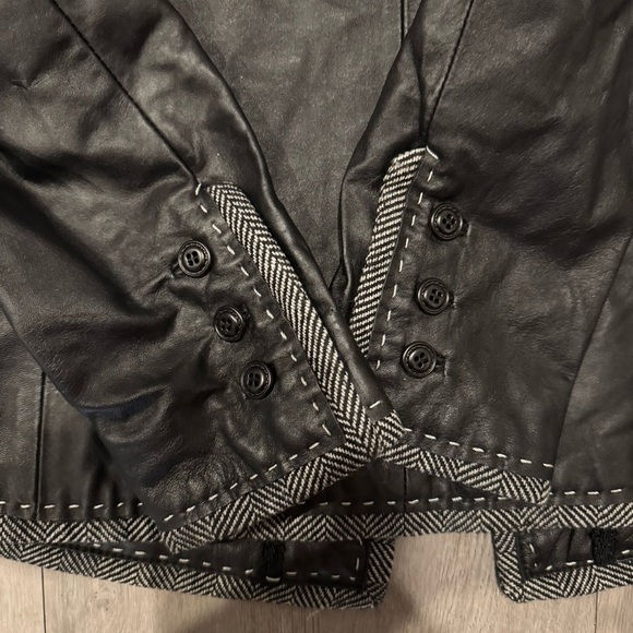 Bradley Bayou Women's Vintage Leather Jacket, Black W/Houndstooth Trim, Size Med - Picture 5 of 6